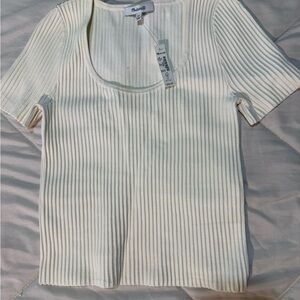 White Ribbed Madewell Top Size XS NWT